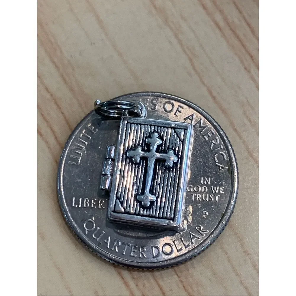 .925 Vintage Bible Opens Sterling Silver Jewelry Charm